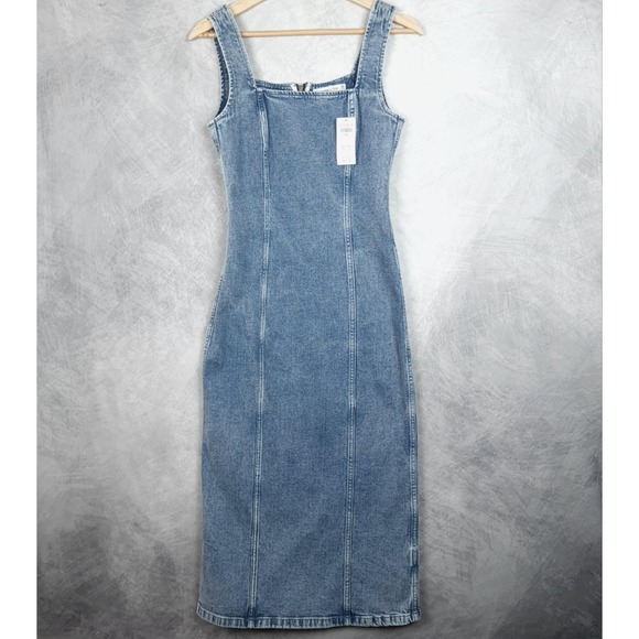 Abercrombie & Fitch Dresses & Skirts - Abercrombie & Fitch Dress Womens XS Blue Denim Colomn Bodycon Midi Square Neck